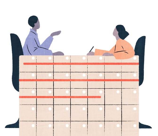 Työnantaja ja työntekijä neuvottelevat työsuhteesta.