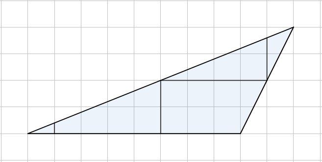 Kolmio jaettuna osiin.