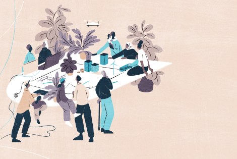 Joukko kuntalaisia pöydän ääressä