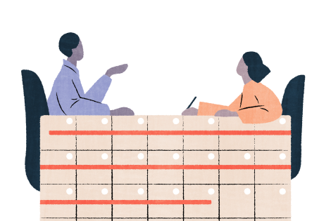 Työnantaja ja työntekijä neuvottelevat työsuhteesta.